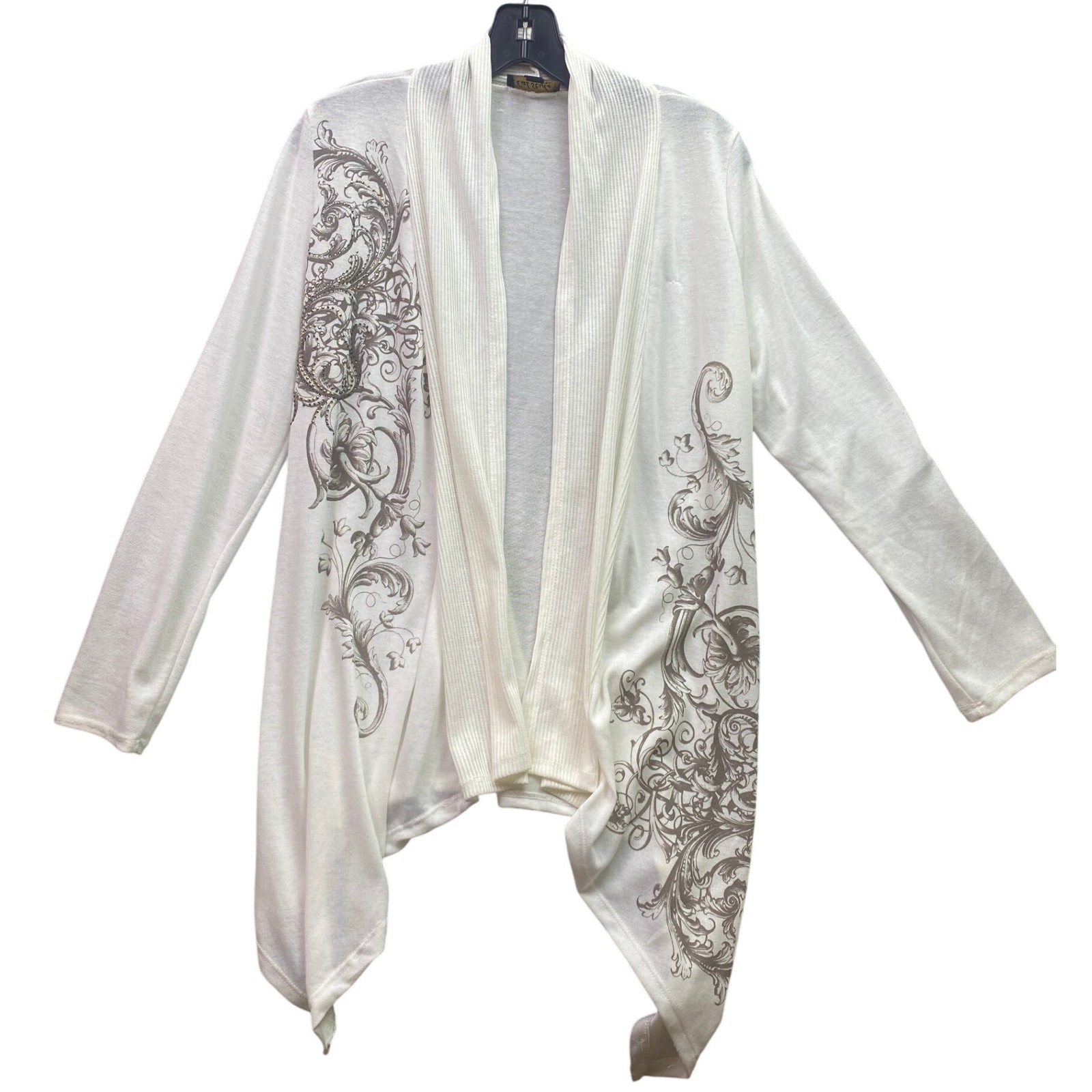 Cal Style Cardigan Womens Medium White Rayon Waterfall Embellished Aop Career